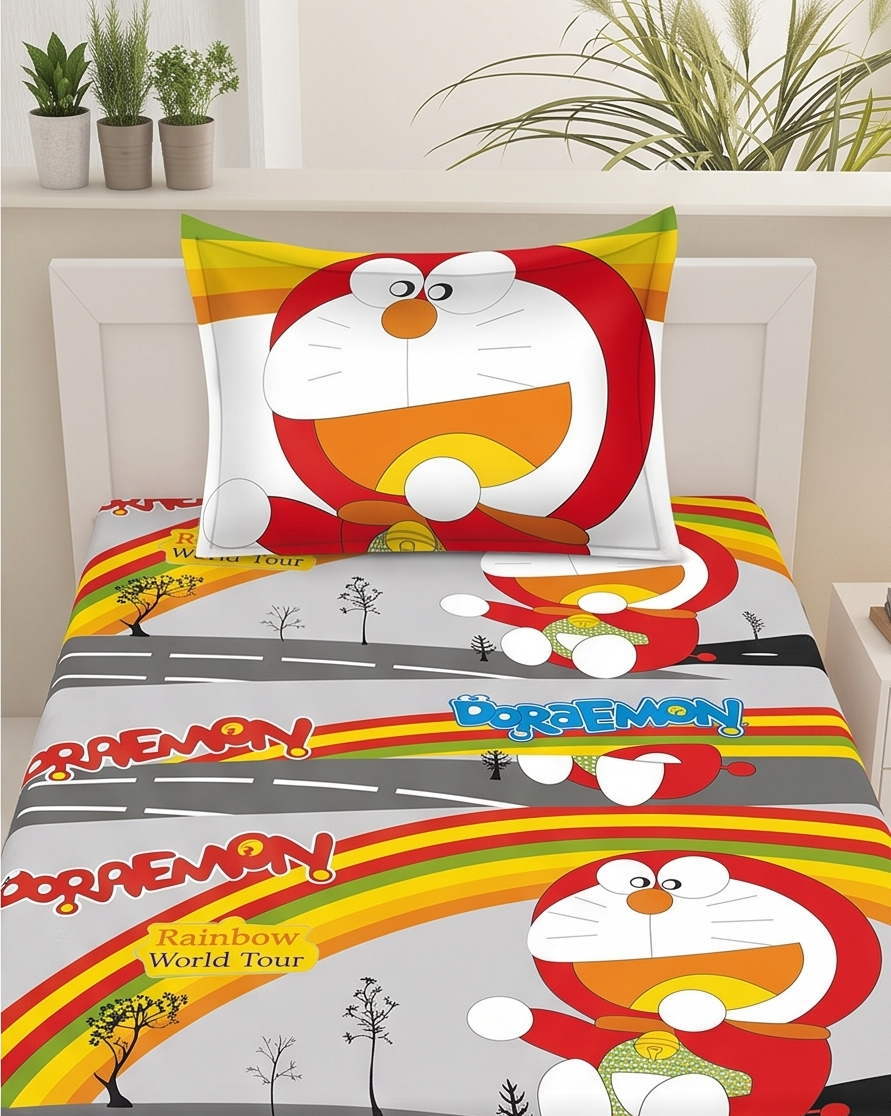 SUCCESS Kiddoz Doraemon Rainbow World Tour Single Bedsheet Set (60 x 90 Inches)