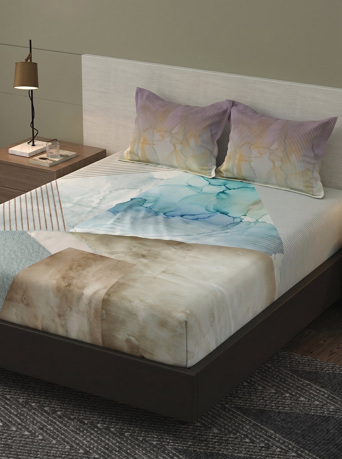 Bombay Dyeing Grid Space King Cotton Bedsheet Set (274x274 cm)