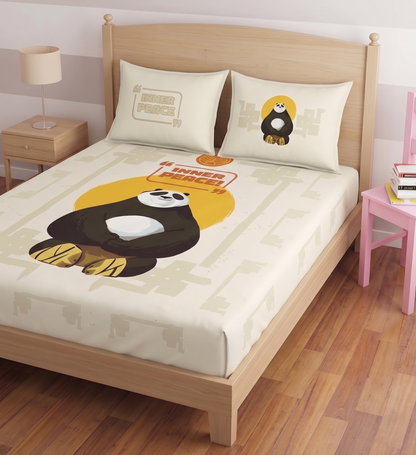 SPACES Kung Fu Panda 100% Cotton King Bedsheet Set Inner Peace