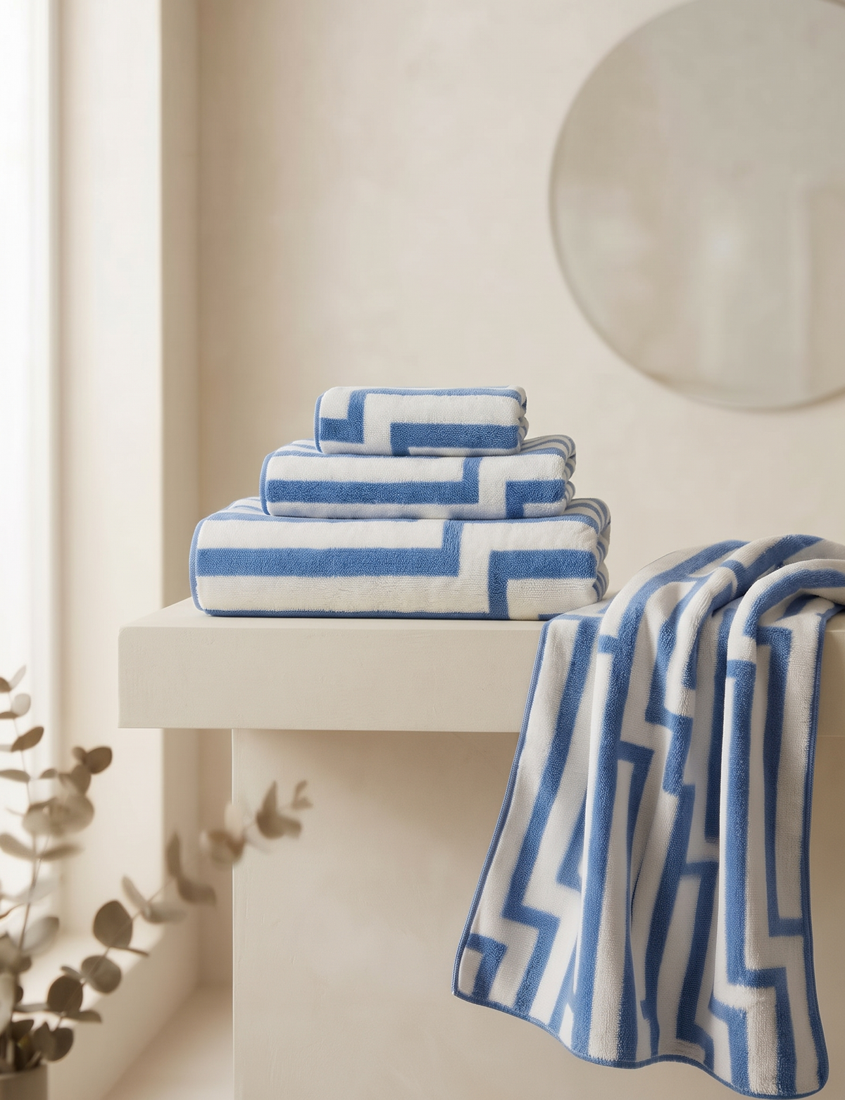 Stylla Moss 4-Piece Geometric Towel Set – Super Absorbent & Easy Dry