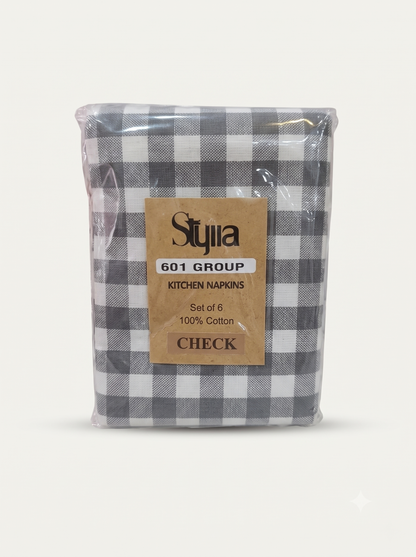 Stylla Check Cotton Kitchen Napkin Set – 6 Pieces (18 x 18 Inches)