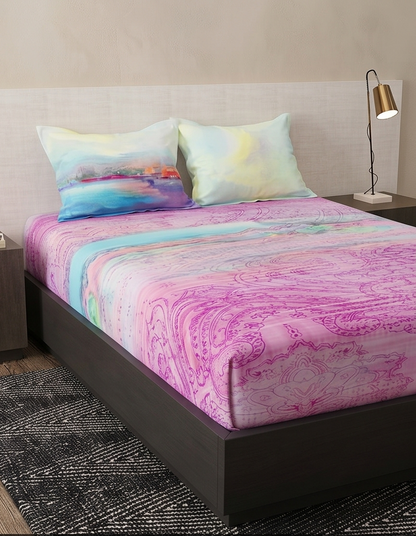 Bombay Dyeing Grid Space King Cotton Bedsheet Set (274x274 cm)