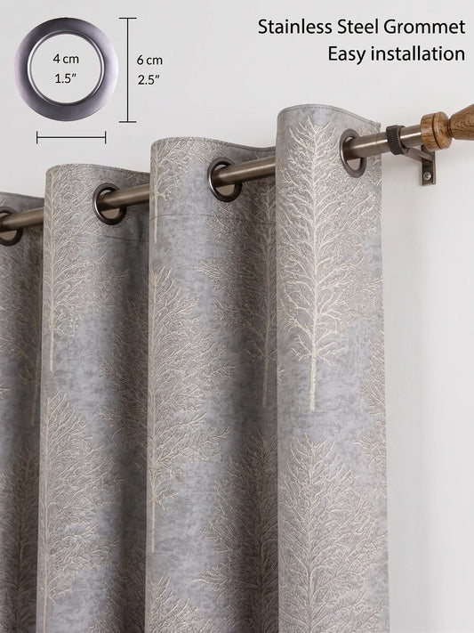 AtoZ Home Decor Tree Motif Jacquard Curtain | Cotton-Blend Drape (Standard & Custom Sizes)