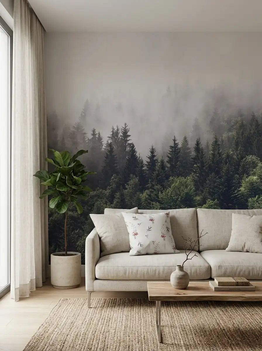 AtoZ Home Decor Tropical Foggy Forest Misty Mountain View Wall Mural Wallpaper - Custom & Standard Sizes