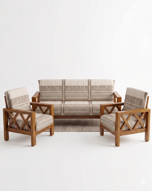 Beige Printed Cotton Sofa Slipover Cover Set | 3-Seater & 5-Seater