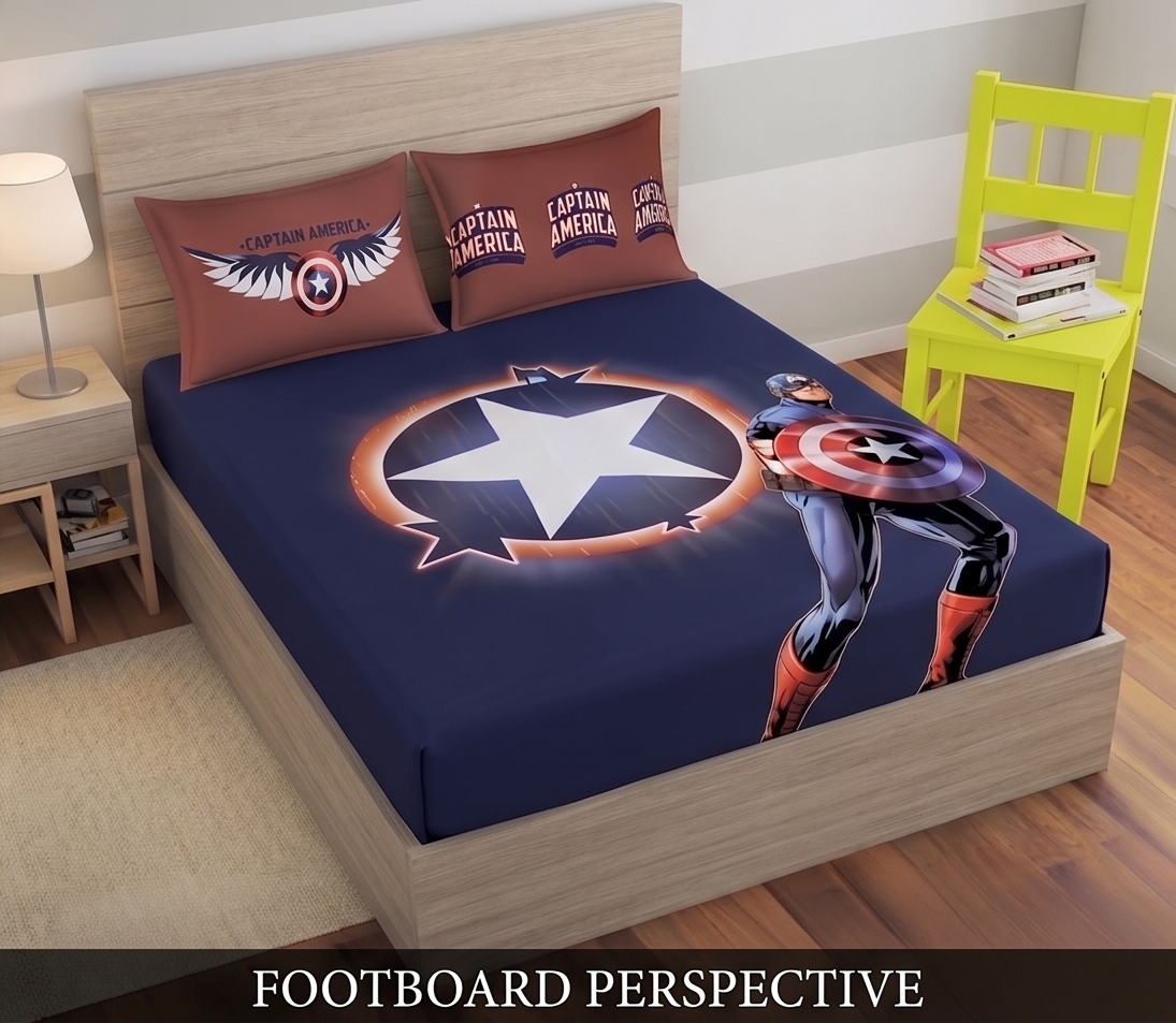 SPACES Marvel Avengers Captain America Cotton King Bedsheet Set with Pillow Covers – HD Digitally Printed