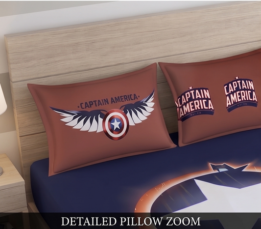 SPACES Marvel Avengers Captain America Cotton King Bedsheet Set with Pillow Covers – HD Digitally Printed