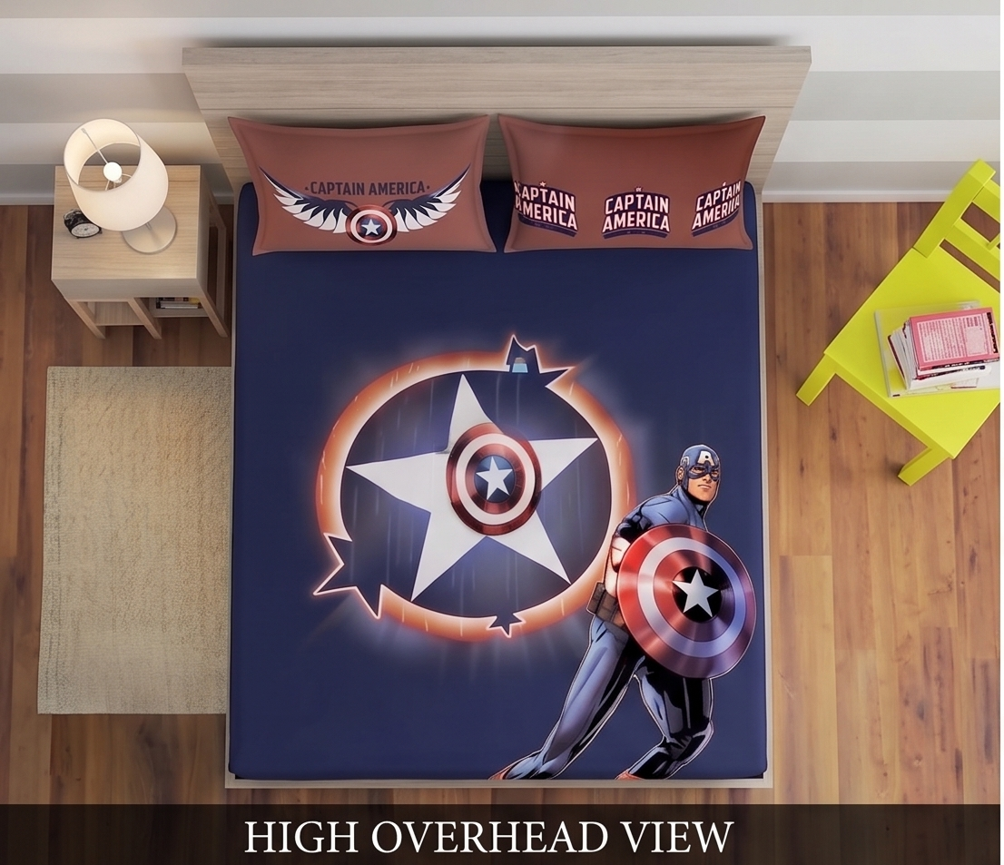 SPACES Marvel Avengers Captain America Cotton King Bedsheet Set with Pillow Covers – HD Digitally Printed