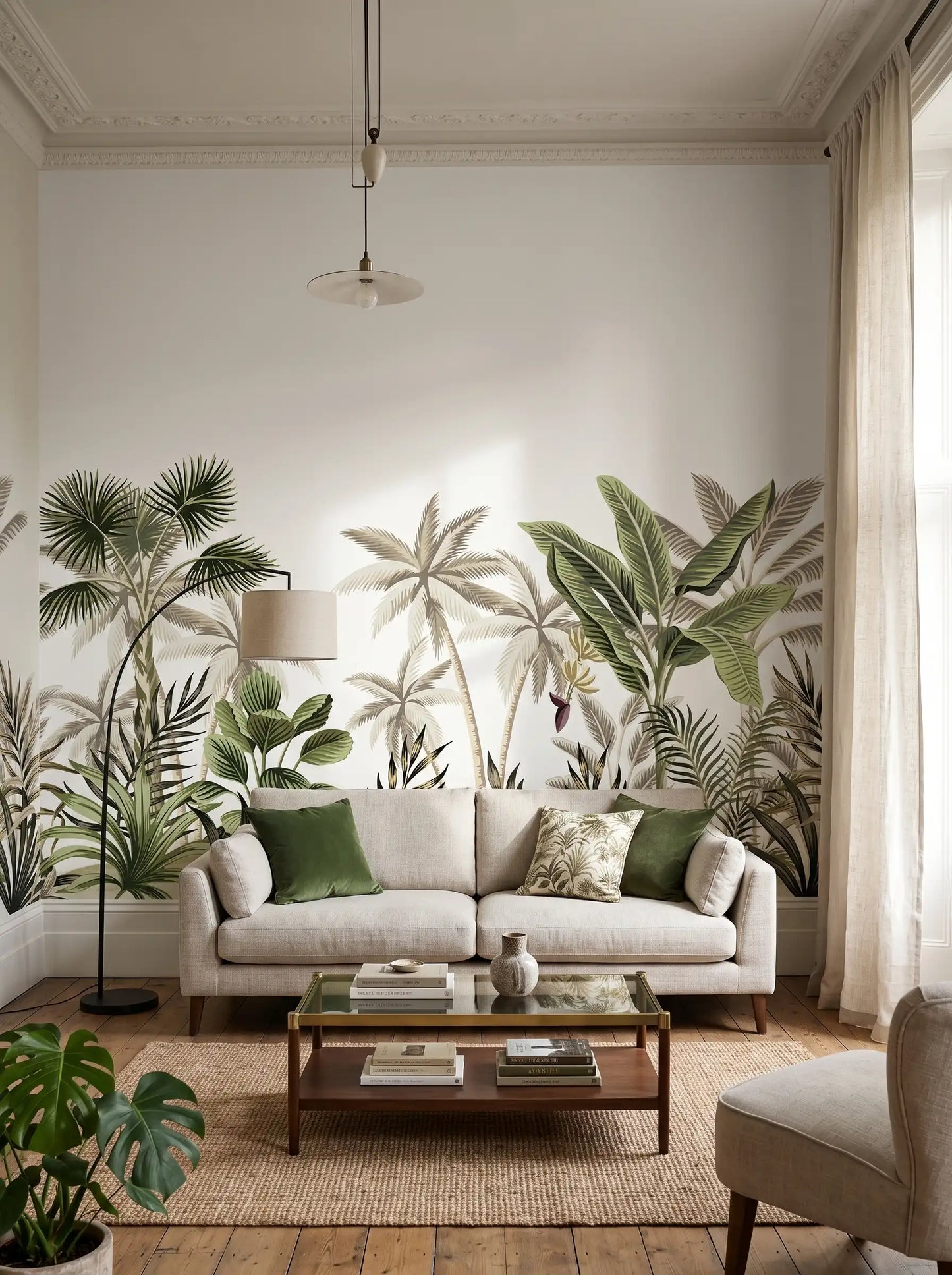 AtoZ Home Decor Tropical Jungle Cocoa & Light Green Trees Wall Mural Wallpaper - Custom & Standard Sizes