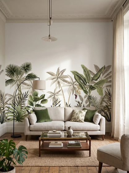 AtoZ Home Decor Tropical Jungle Cocoa & Light Green Trees Wall Mural Wallpaper - Custom & Standard Sizes