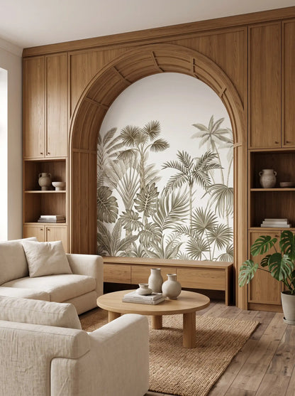 AtoZ Home Decor Neutral Tropical Leaves Wall Mural Wallpaper - Custom & Standard Sizes