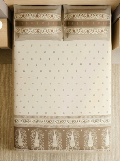AtoZ Home Decor Rangana King Size Bedsheet Set | Brown Tree & Floral Border Print | 274x274 cm