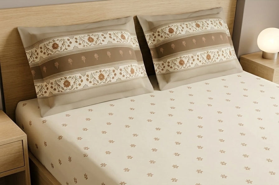 AtoZ Home Decor Rangana King Size Bedsheet Set | Brown Tree & Floral Border Print | 274x274 cm
