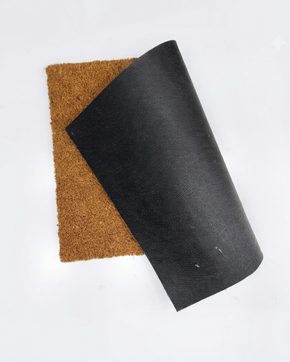 Black doormat and brown coir mat on a white background