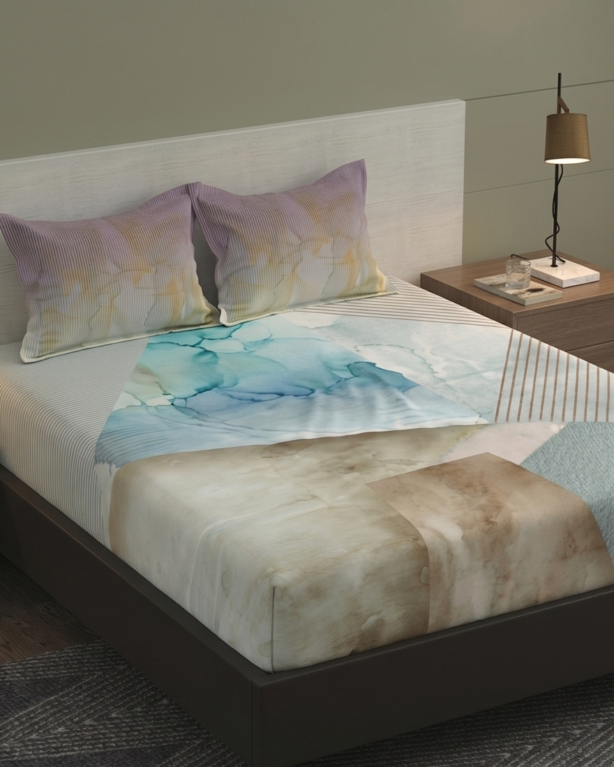 Bombay Dyeing Grid Space King Cotton Bedsheet Set (274x274 cm)