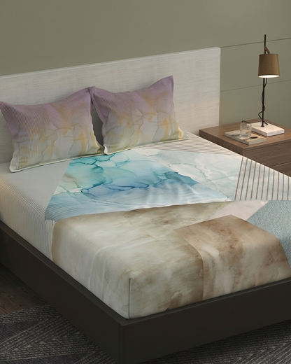Bombay Dyeing Grid Space King Cotton Bedsheet Set (274x274 cm)
