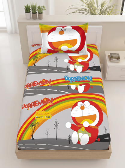 SUCCESS Kiddoz Doraemon Rainbow World Tour Single Bedsheet Set (60 x 90 Inches)