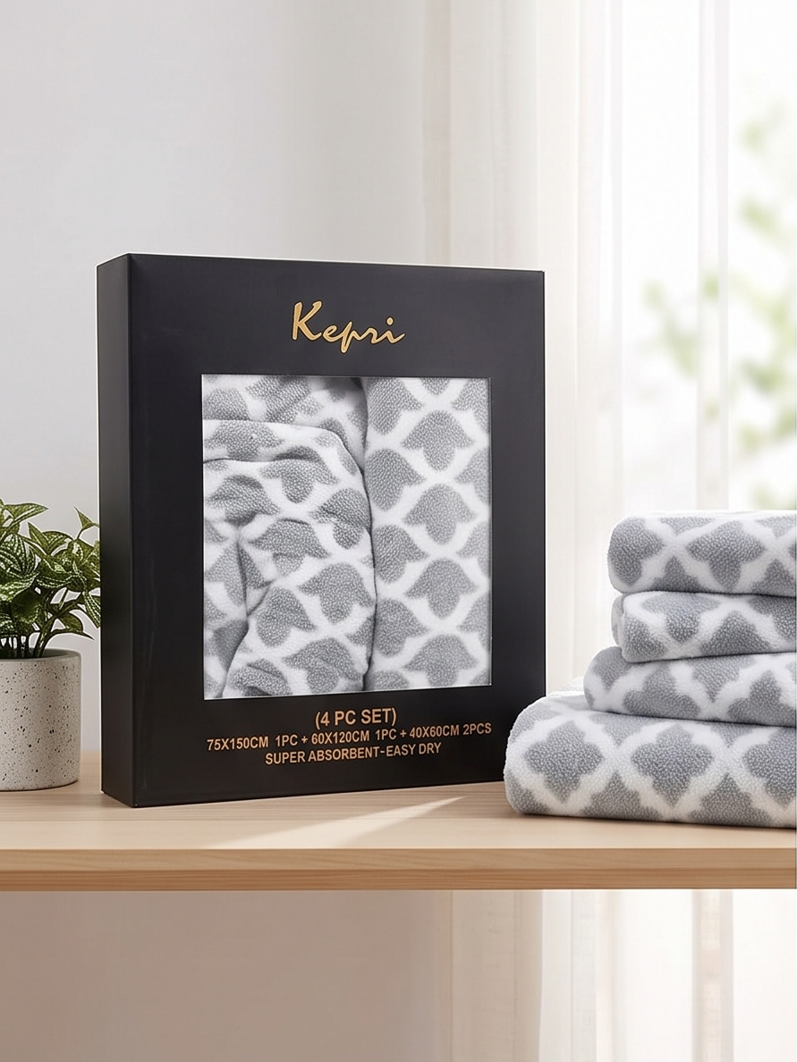 Stylla Kepri 4-Piece Towel Set (2 Bath Towels & 2 Hand Towels) – Luxury Boxed Gift Set