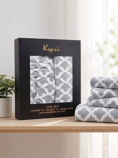 Stylla Kepri 4-Piece Towel Set (2 Bath Towels & 2 Hand Towels) – Luxury Boxed Gift Set