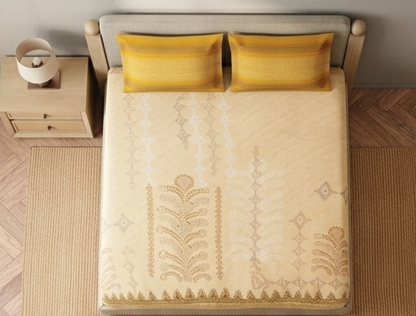 Spaces King Size Bedsheet Set | Yellow Ethnic Print | 274x274 cm