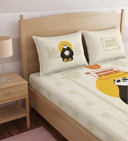 SPACES Kung Fu Panda 100% Cotton King Bedsheet Set Inner Peace