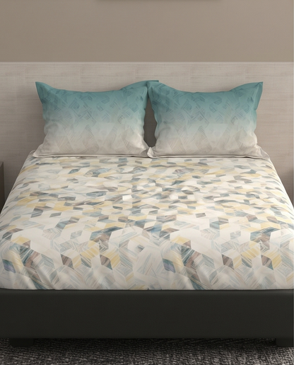 Bombay Dyeing Grid Space King Cotton Bedsheet Set (274x274 cm)