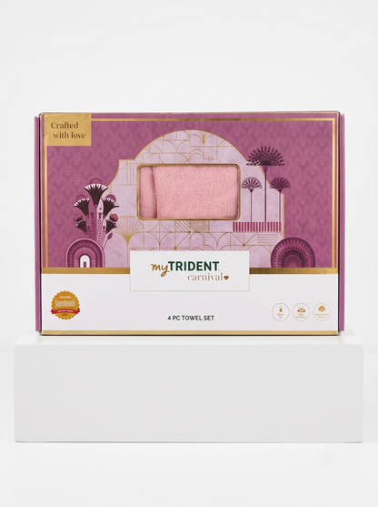 MyTRIDENT Carnival 100% Cotton 450 GSM Towel Set for Gifting (4 Piece Set)