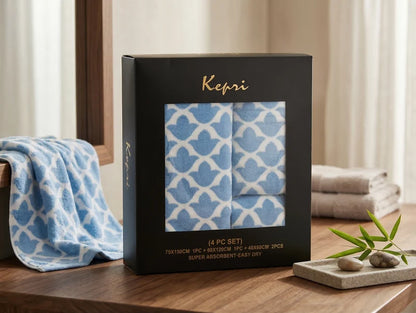 Stylla Kepri 4-Piece Towel Set (2 Bath Towels & 2 Hand Towels) – Luxury Boxed Gift Set