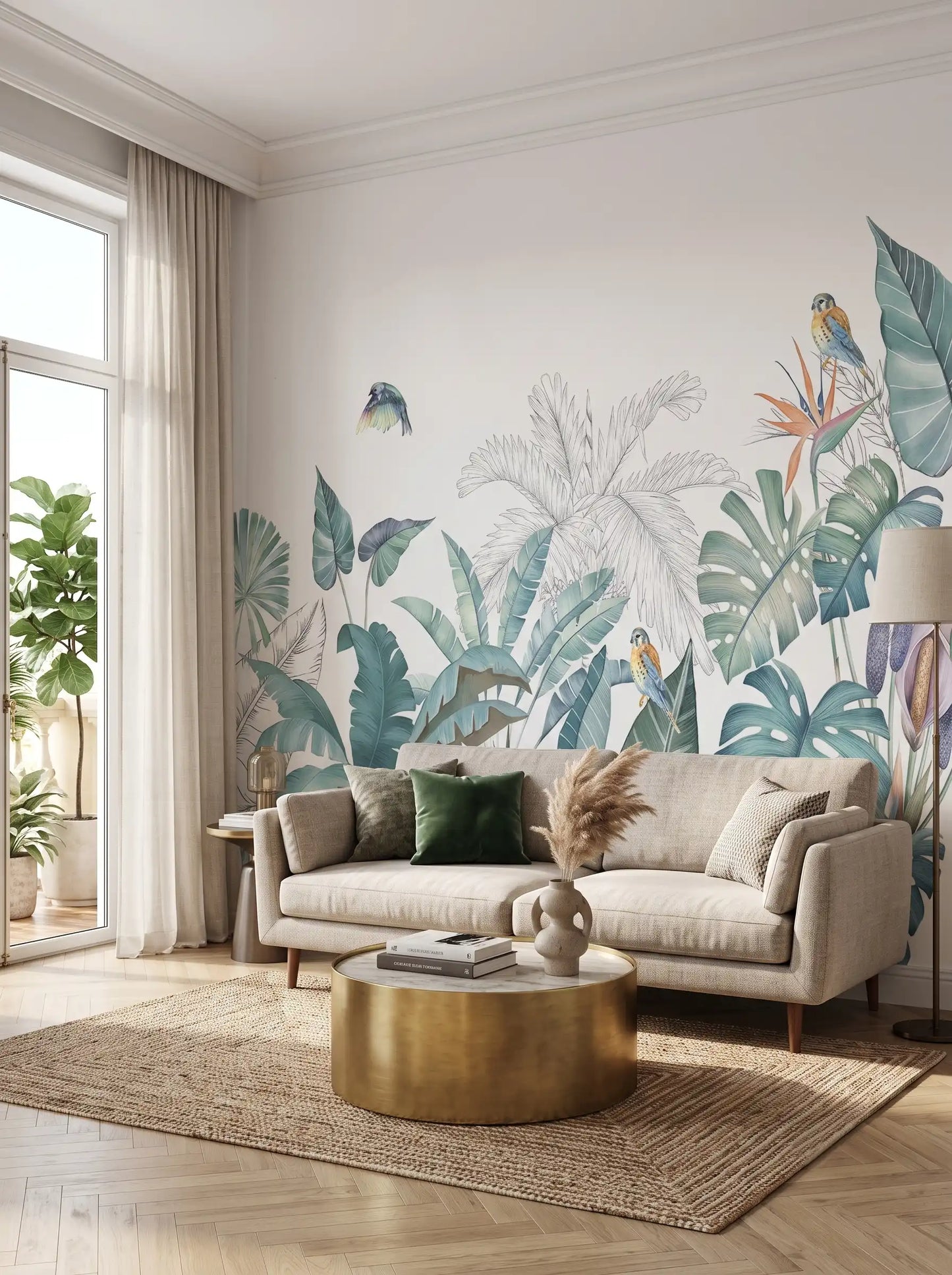 AtoZ Home Decor Tropicana Greeny Leaves Serene Leaves Wall Mural Wallpaper - Custom & Standard Sizes