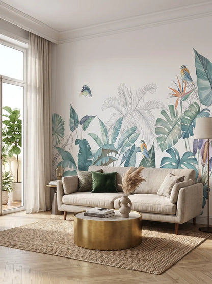 AtoZ Home Decor Tropicana Greeny Leaves Serene Leaves Wall Mural Wallpaper - Custom & Standard Sizes