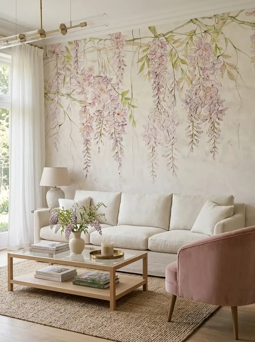 AtoZ Home Decor Tropical Wisteria Floral Wall Mural Wallpaper - Custom & Standard Sizes