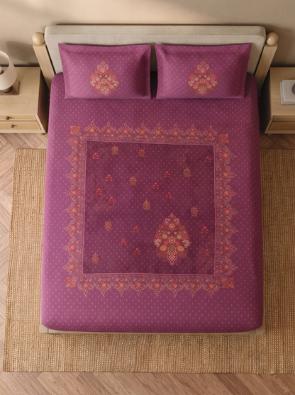 Spaces King Size Bedsheet Set | Magenta Floral Print | 274x274 cm