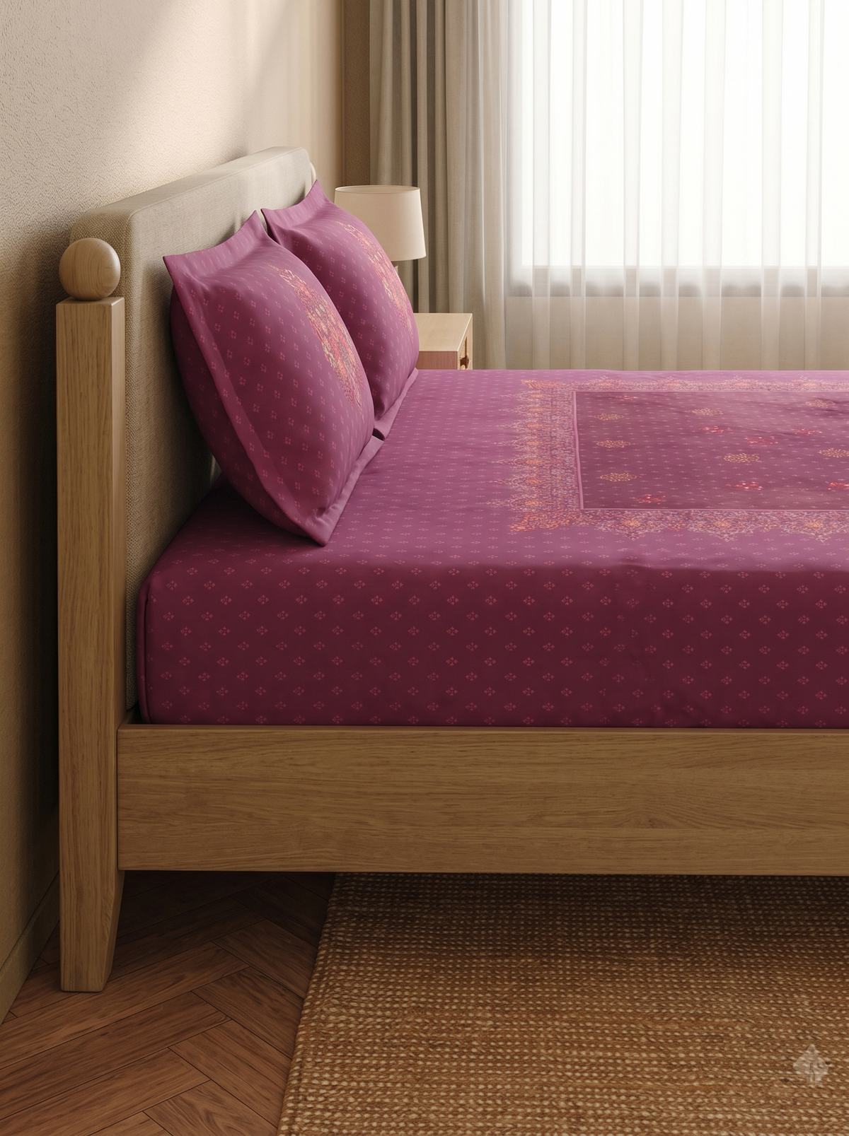 Spaces King Size Bedsheet Set | Magenta Floral Print | 274x274 cm