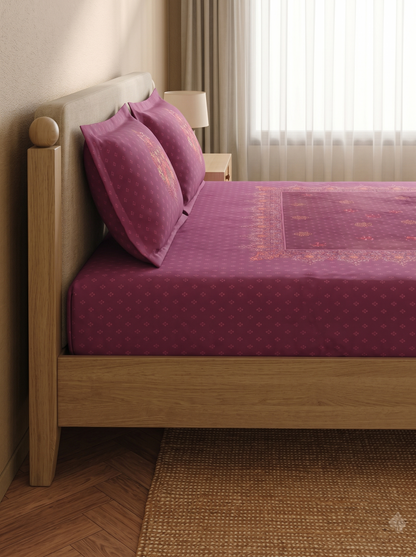 Spaces King Size Bedsheet Set | Magenta Floral Print | 274x274 cm