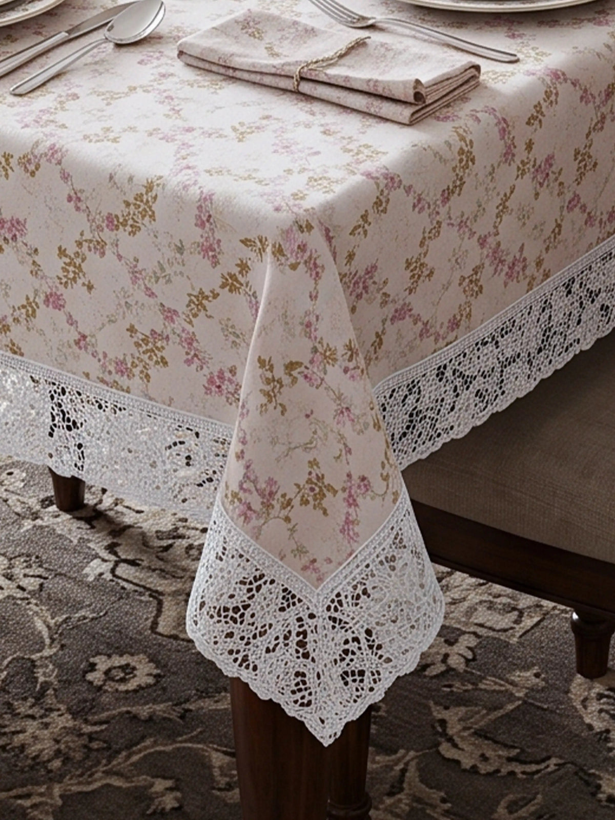 Freelance Tuscany Plastic Dining Table Cover | Gold/Pink Floral 54x78"