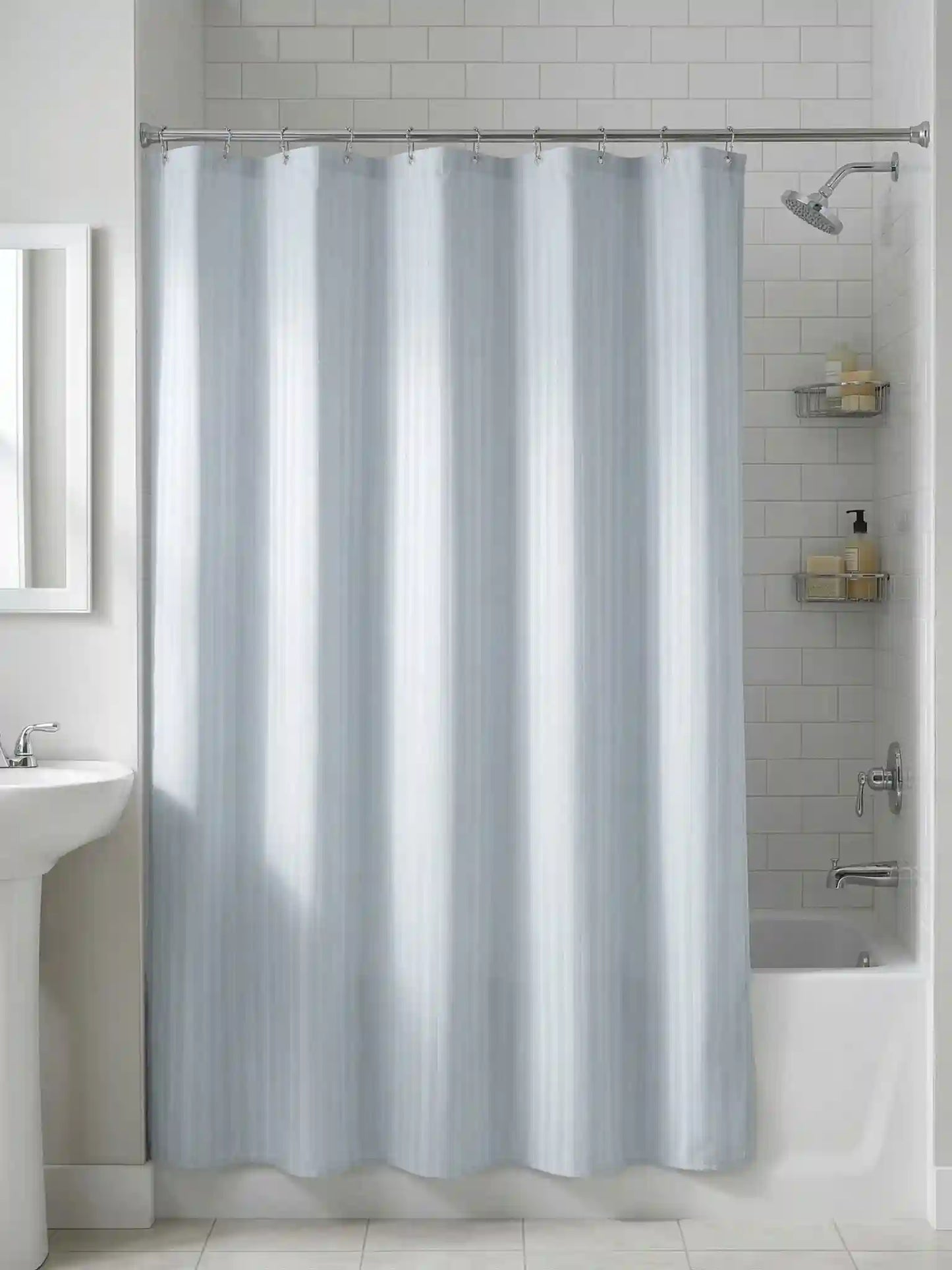 Super Living Waterproof Striped Shower Curtain with Hooks | Soft Texture Durable Bathroom Curtain | 180 x 200 CM