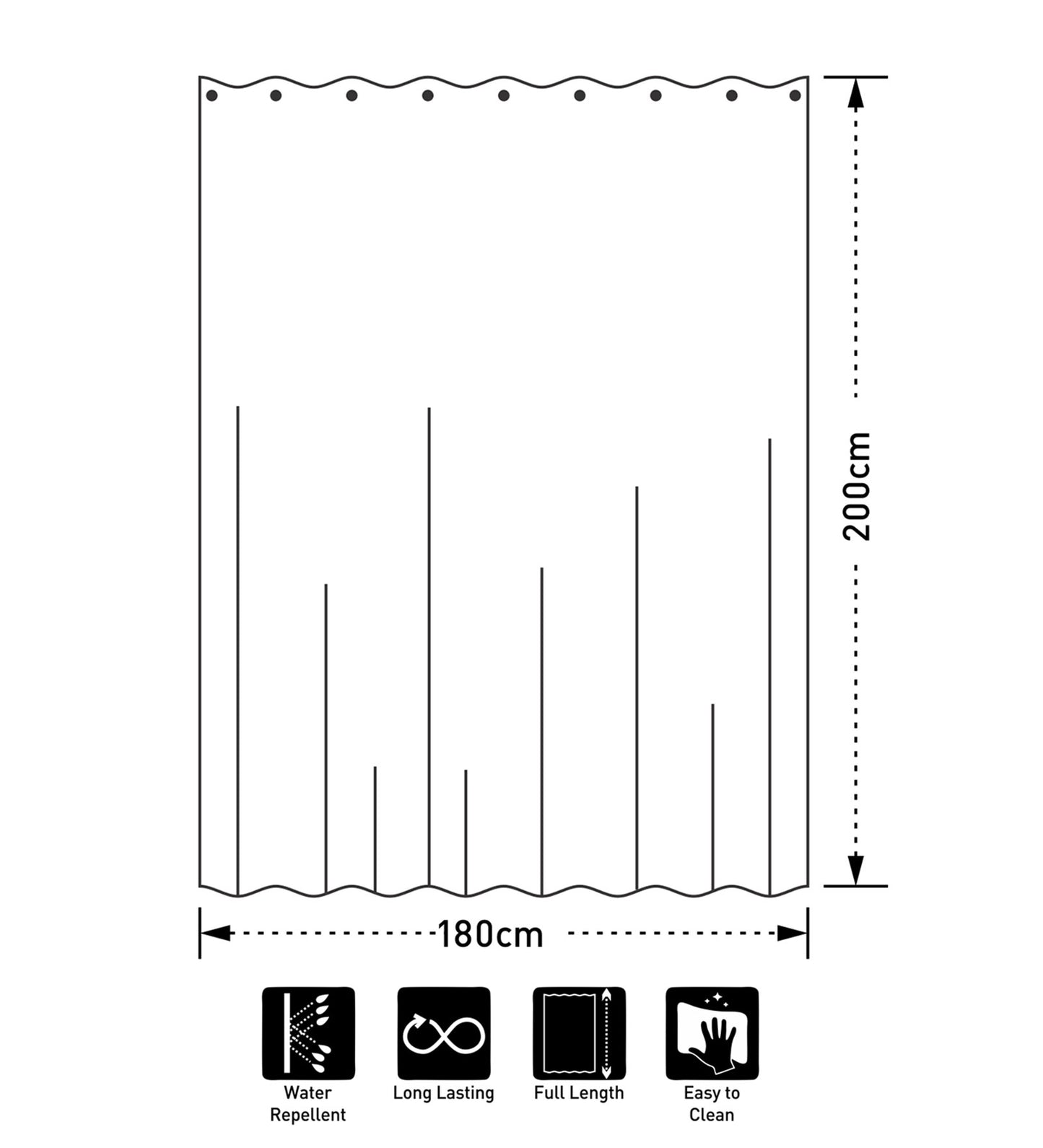 Water Repellent Polyester Shower Curtain – Quick Dry & Soft Feel (with Hooks) | Blue