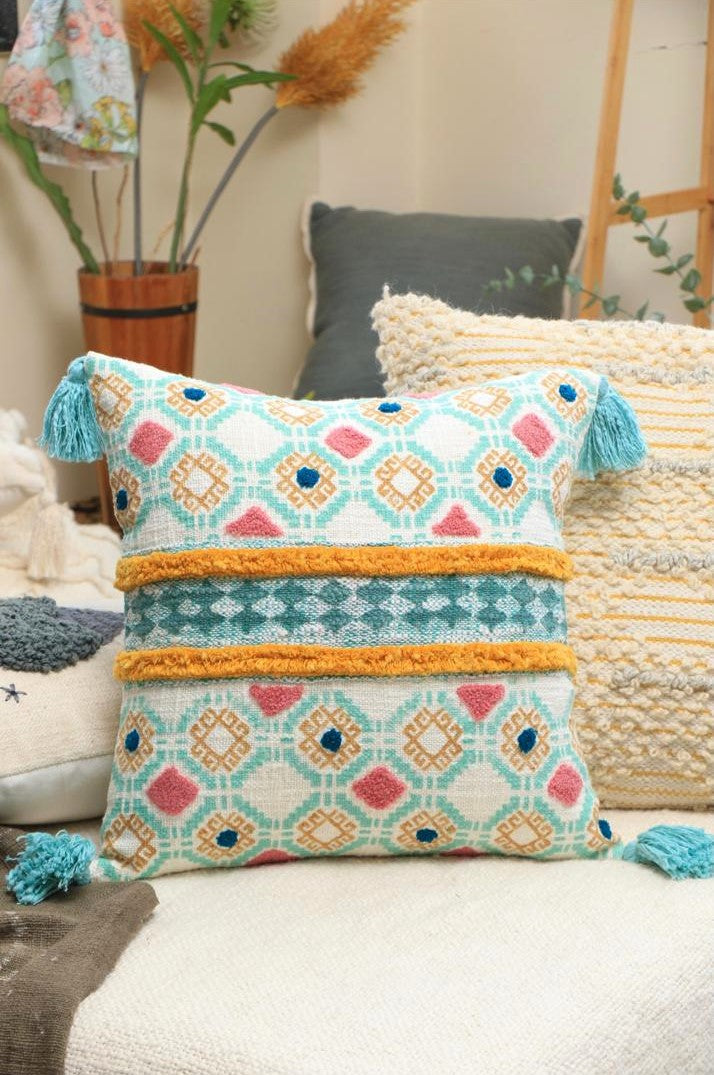 Pastel Multicolour Geometric Cushion Covers – Set of 2 (18x18, Cotton)