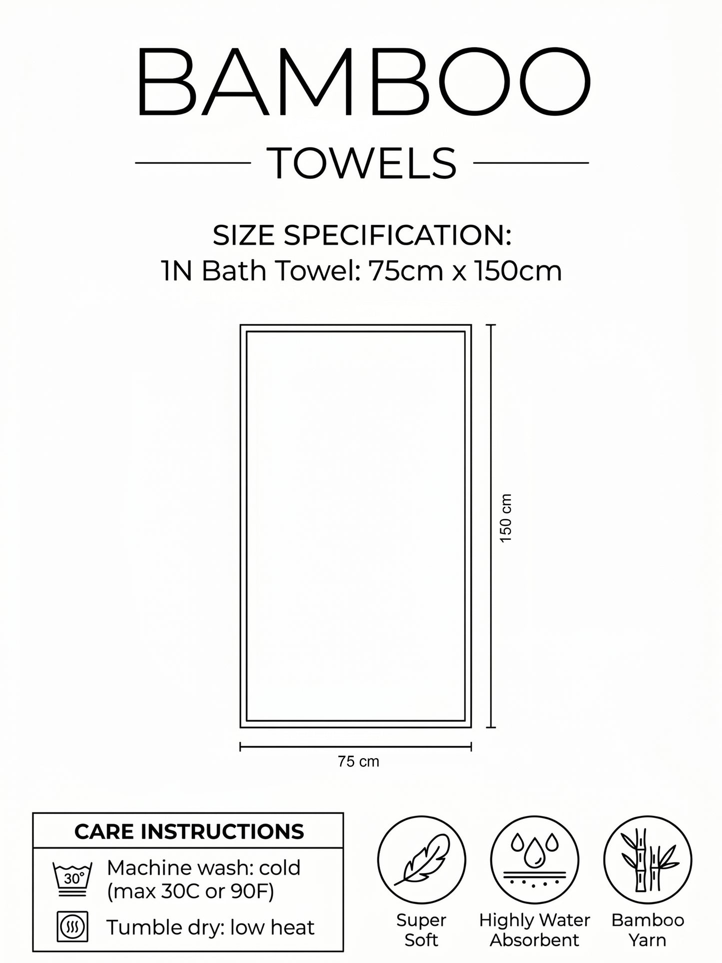 AtoZ Home Decor Bamboo Bath Towel | Highly Absorbent (75 x 150 CM)