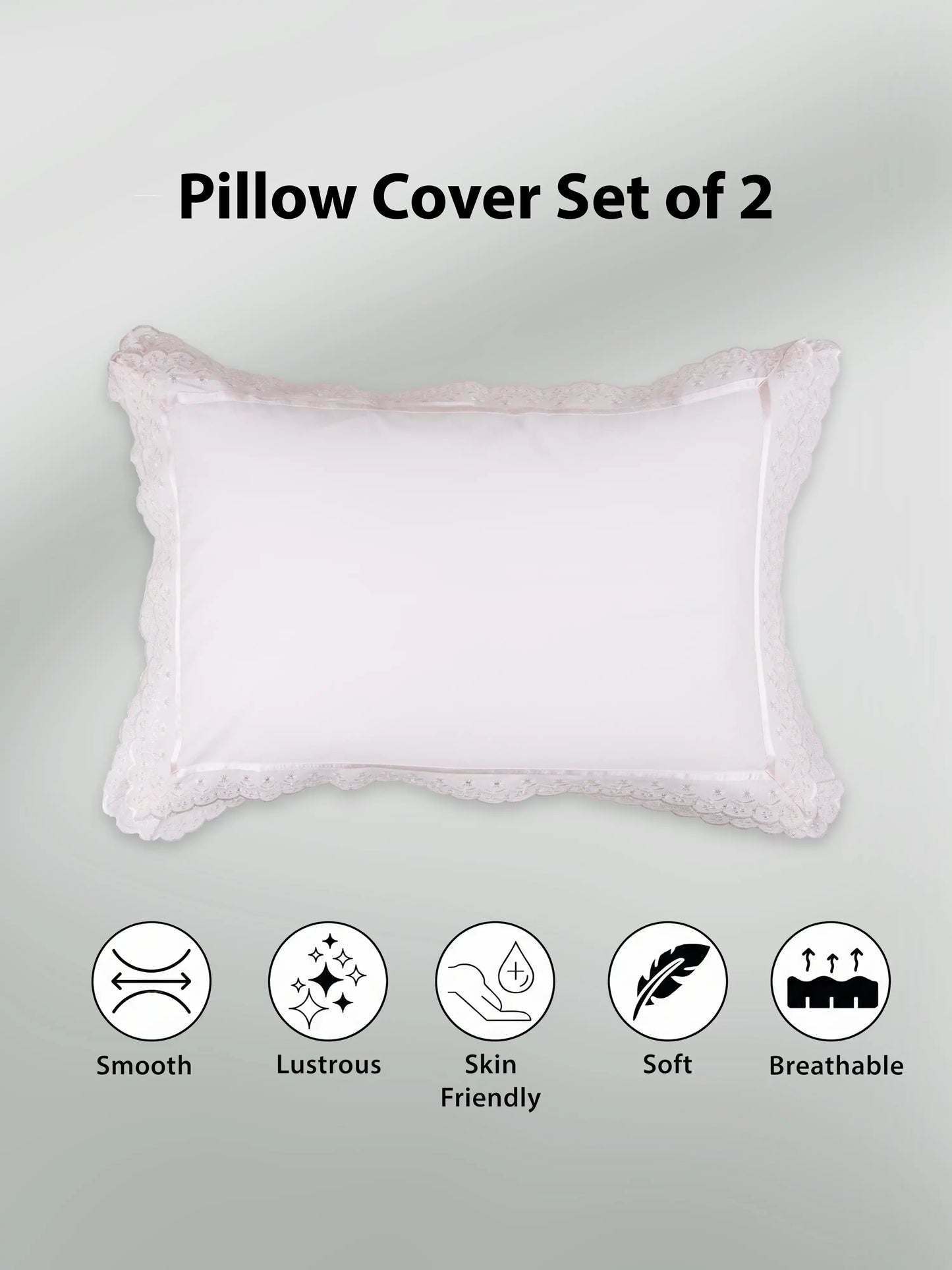 AtoZ Home Decor Cotton Lace Border Pillow Covers (Set of 1 & 2)