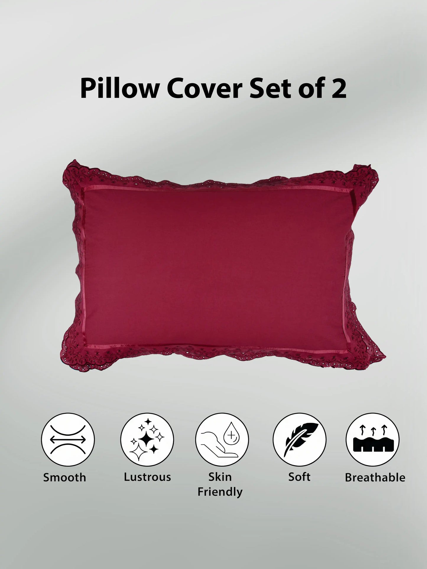 AtoZ Home Decor Cotton Lace Border Pillow Covers (Set of 1 & 2)