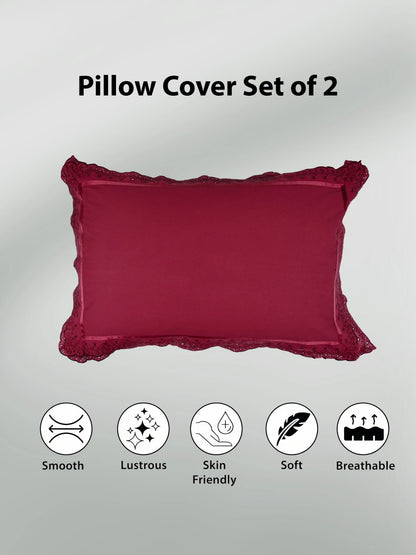 AtoZ Home Decor Cotton Lace Border Pillow Covers (Set of 1 & 2)