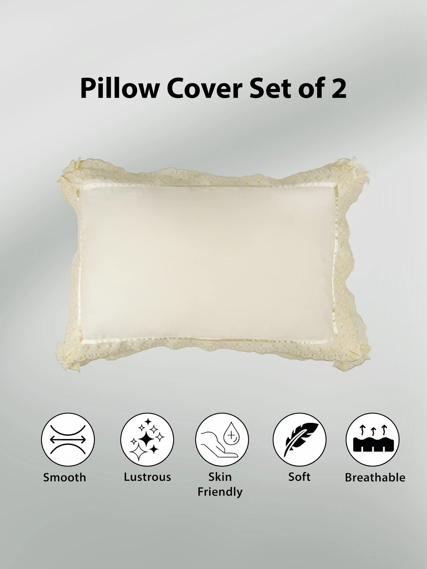 AtoZ Home Decor Cotton Lace Border Pillow Covers (Set of 1 & 2)