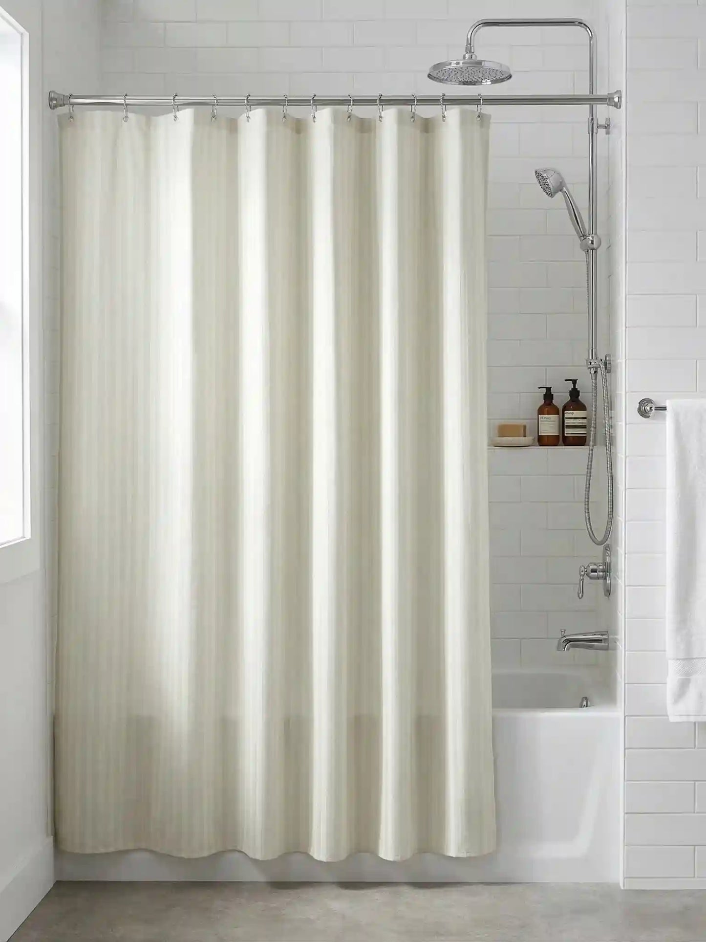 Super Living Waterproof Striped Shower Curtain with Hooks | Soft Texture Durable Bathroom Curtain | 180 x 200 CM