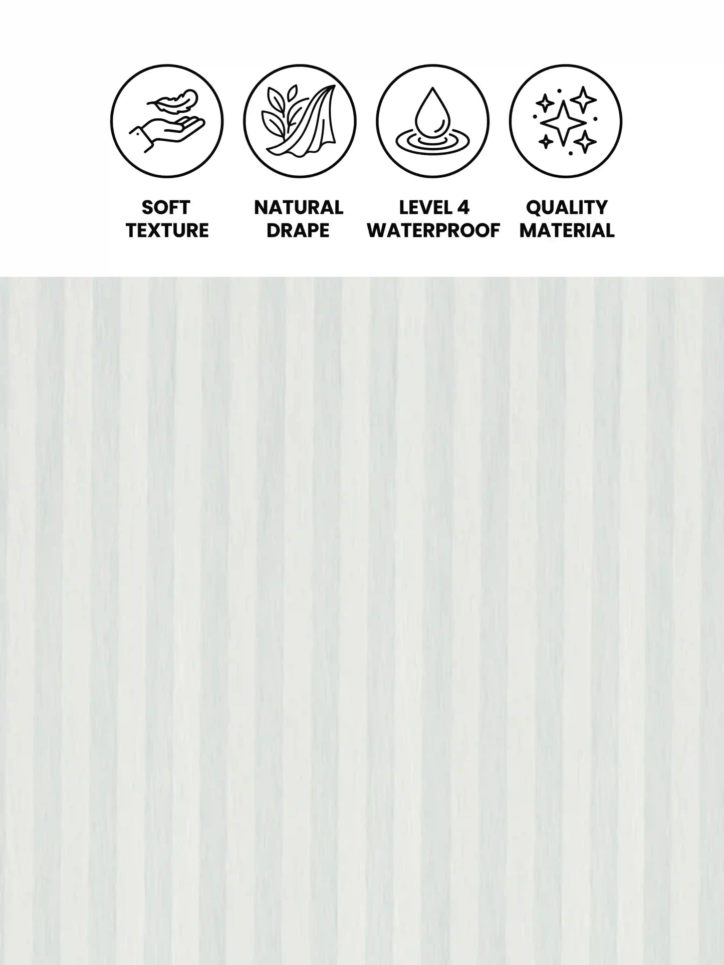 Super Living Waterproof Striped Shower Curtain with Hooks | Soft Texture Durable Bathroom Curtain | 180 x 200 CM