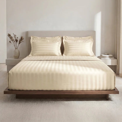 Lane Linen GALAXY 250 TC Cotton King Bedsheet Set – Classic Damask Stripe with 2 Pillow Covers