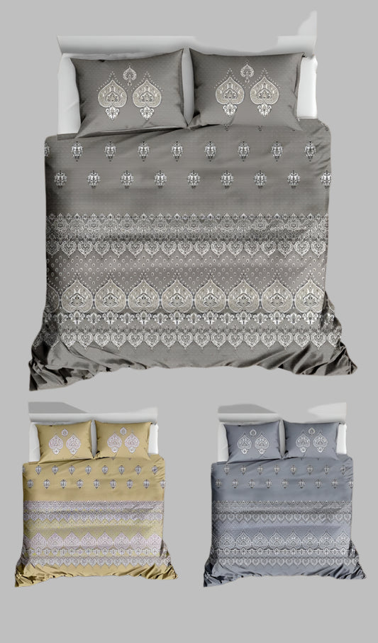 King Size 100% Cotton Designer Bedsheet Set with Pillow Covers – Elegant Floral & Paisley Motifs