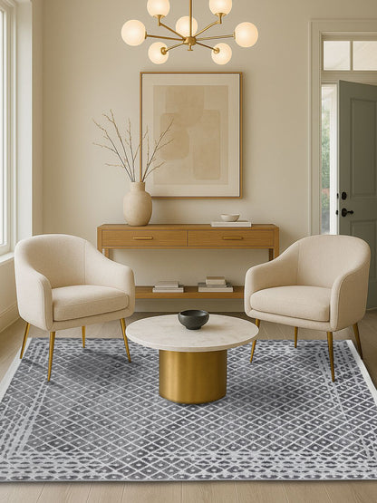Grey Diamond Lattice Carpet – Modern Textured Geometric Rug for Living Room