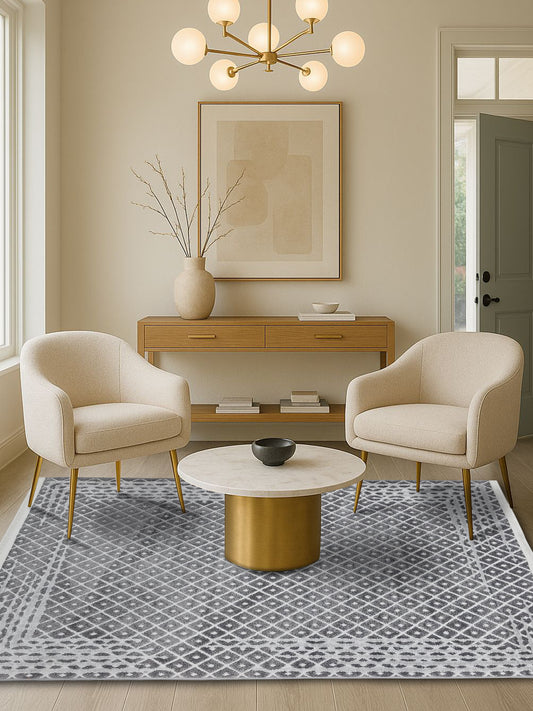 Grey Diamond Lattice Carpet – Modern Textured Geometric Rug for Living Room