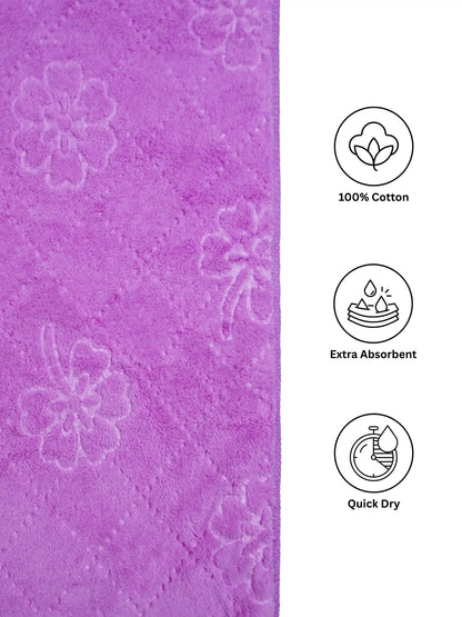 Plush Comfort, Floral Embossed Terry Weave Bath Towel with Quick-Dry Performance – 100% Cotton